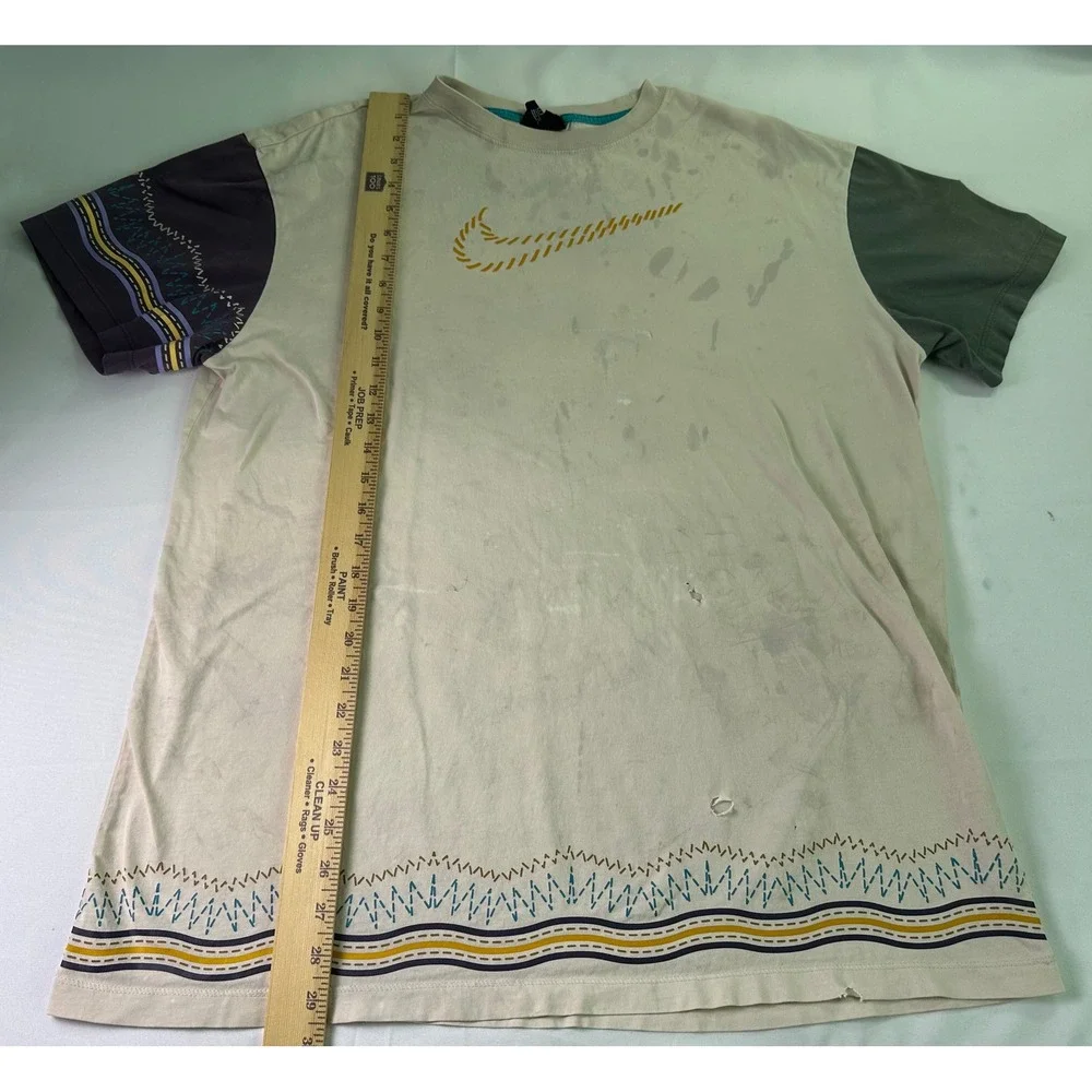 NIKE N7 L Mismatched Sleeve‎ T-Shirt Embroidered W/ Holes & Stains